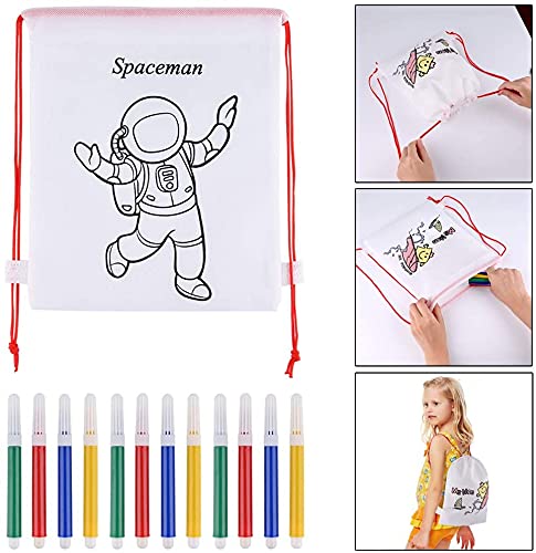 GOLDGE 32pz Kit | 16 Mochilas para Colorear+ 16 Lápices de Color Lavables, 16 Piezas Kit de Mochilas para Colorear y Rotuladores de Colores, Regalos Cumpleaños, Colegios, Niños, Infantiles