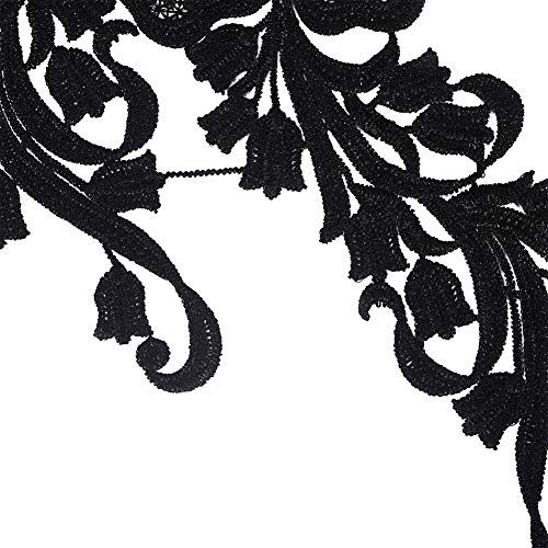 GORGECRAFT 2 pares de encaje con apliques de flores bordadas de encaje negro para manualidades, traje de costura (11 x 2.7 ~ 3 pulgadas)