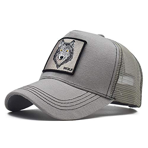 Gorras de Hombre Beisbol Animales Bordado de Malla Respirable, Gorras de Hombre Baratas Vintage, Sombrero Mujer Verano para Unisex Adulto TMOYJPX (Gris~Lobo, Circunferencia:54-60 cm)