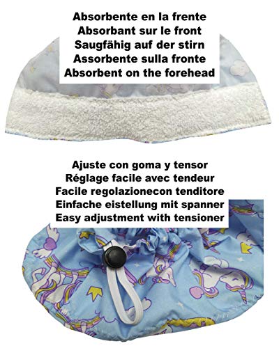 Gorro quirófano mujer Unicornios Para pelo largo con Nombre Bordado y botones laterales gratis Cliquea en"Personalizar" para ver los detalles