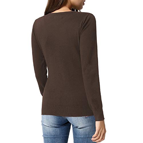 GRACE KARIN Top de suéter para Mujer con Escote Redondo básico Elegante y cómodo Chaqueta Casual marrón XL CLAF1006-11