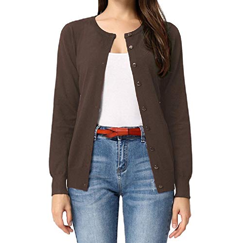 GRACE KARIN Top de suéter para Mujer con Escote Redondo básico Elegante y cómodo Chaqueta Casual marrón XL CLAF1006-11