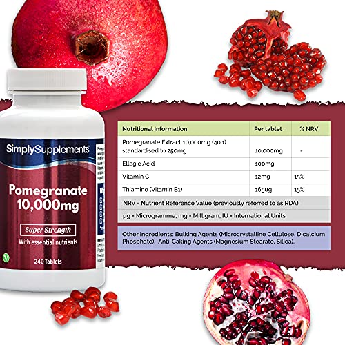 Granada 10000mg - ¡Bote para 4 meses! - Apto para veganos - 240 Comprimidos - SimplySupplements