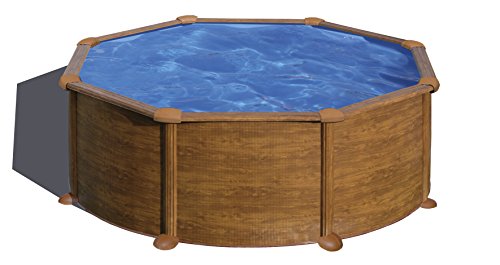 Gre KITPR358WO Mauritius - Piscina Elevada Redonda, Aspecto Madera, 350 x 132 cm