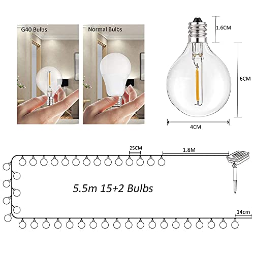 Guirnalda Luces Exterior Solar,Balippe 5.5M Cadena Luces 15+2 Bombilla de Repuesto,IP55 Impermeable 4 modos Guirnaldas Luminosas Exterior y Interior para jardín,boda,casa, fiesta,navidad