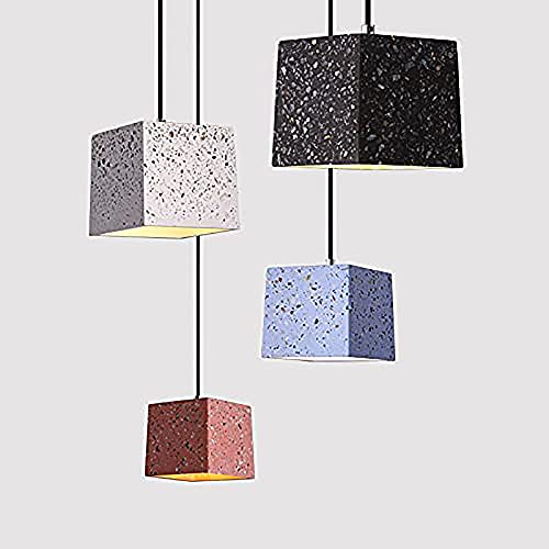 GUOGUOSM Macaron Square Colgante Accesorio De Iluminación LED Moderno Terrazzo Lámpara Colgante Techo Cemento Sombra Luz Colgante Decoración Industrial Candelabro para Comedor Sala De Estar Cafe Club