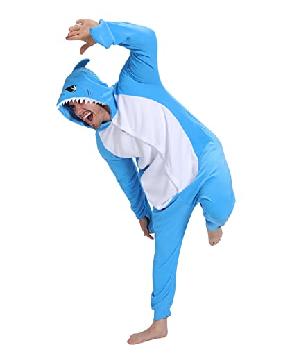 Guturris Pijama Tiburón Adulto Animal Onesie Cosplay Ropa de Dormir One Piece Traje Festival de Carnaval Halloween Disfraces Azul Oscuro M