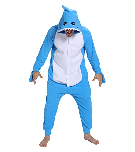 Guturris Pijama Tiburón Adulto Animal Onesie Cosplay Ropa de Dormir One Piece Traje Festival de Carnaval Halloween Disfraces Azul Oscuro M