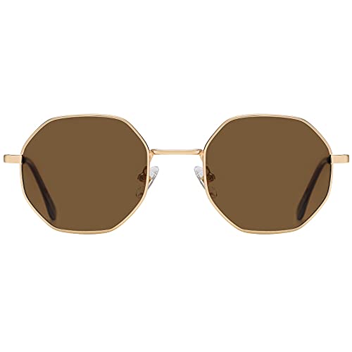 H HELMUT JUST Gafas de sol redondas para mujer,Gafas de sol retro,Gafas de sol redondas para hombres (Golden/Brown)