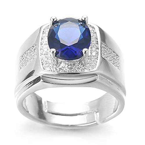 HALUKAKAH Anillo de Diamantes con Cristal de Piedras Preciosas Azules,Hombres Chapado en Platino de Oro Blanco Real 18k Auricular Diamantes de Laboratorio Tamaño Ajustable con Caja