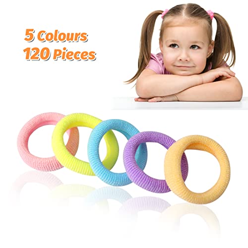 Hanyousheng Gomas del Pelo, Gomas Pelo Niña Pequeñas, 120 Pcs Mini Bandas de Pelo, Gomas Elásticas de Algodón, 5 Colores, Gomas para Bebes Pelo para Peinado Mujeres y Chicas