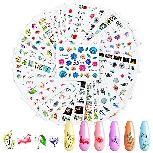 Hanyousheng Pegatinas Uñas, Nail Art Stickers, 35 Hojas Pegatinas Uñas Decorativas, Calcomanías Uñas Agua, Para DIY Decoración de Arte de Uñas Patrón Estilos Mixtos