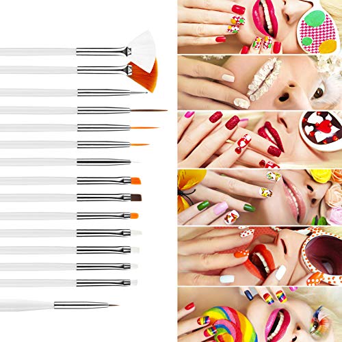 Hanyousheng Pinceles Para Uñas,Pinceles de Manicura,Kit de Accesorios Decoración Uñas Nail Art,15 Pinceles y 5 Punzones Incluidos,Uñas Gel Profesionales Para Diseño de Uñas for Acrylic and Gel Nails