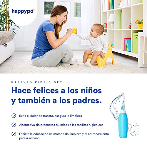 Happypo Bum Cleaner Botella de Agua de Higiene Íntima para Niños - Pulverizador de Agua Pieles Sensibles, Fácil de Apretar - Sustituye Toallitas y WC con Chorro - Bidé Portátil para WC con Bolsa