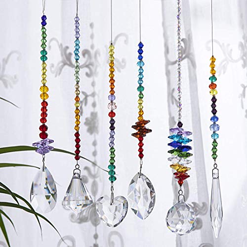 H&D HYALINE & DORA Rainbow Crystal Suncatcher Adorno colgante Octagon Chakra Colgante para decoración de jardín, juego de 6