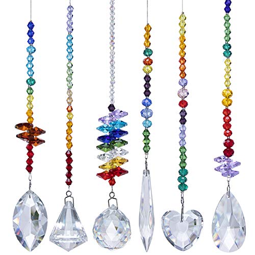 H&D HYALINE & DORA Rainbow Crystal Suncatcher Adorno colgante Octagon Chakra Colgante para decoración de jardín, juego de 6