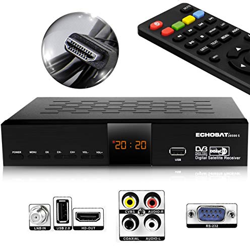 HD-Line Echosat 20500 S Receptor HD de satélite Digital (HDTV, DVB-S / DVB-S2, HDMI, AV, 2X USB 2.0, Full HD 1080p, Salida de Audio Digital) [preprogramado para Astra, Hotbird y Türksat]