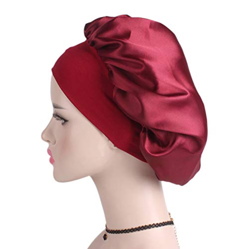 Healifty Sleep Night Cap Banda Ancha de satén Bonnet Night Head Cover Turbantes de Cabello Suave para Las Mujeres Belleza del Cabello Capa para el Cuidado del Cabello Quimioterapia (Rojo) 56-58 CM