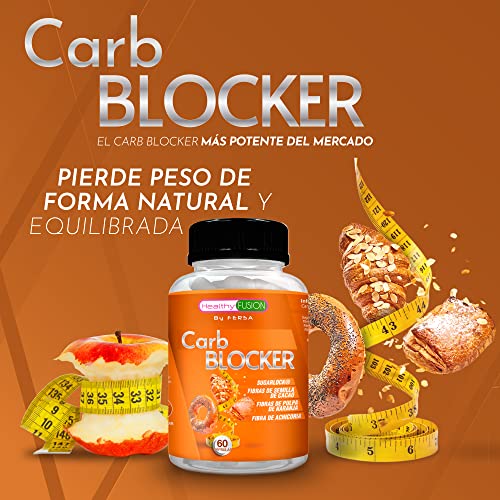 Healthy Fusion Potente Bloqueador de Grasas y Carbohidratos, Acción adelgazante, Fórmula con Sugarlock, Semilla de Cacao, Pulpa de Naranja y fibra de Achicoria, Apto para todas las dietas, 60U