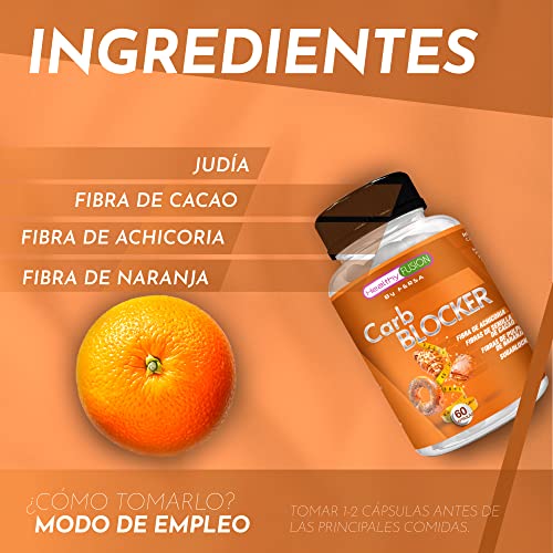 Healthy Fusion Potente Bloqueador de Grasas y Carbohidratos, Acción adelgazante, Fórmula con Sugarlock, Semilla de Cacao, Pulpa de Naranja y fibra de Achicoria, Apto para todas las dietas, 60U