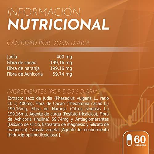 Healthy Fusion Potente Bloqueador de Grasas y Carbohidratos, Acción adelgazante, Fórmula con Sugarlock, Semilla de Cacao, Pulpa de Naranja y fibra de Achicoria, Apto para todas las dietas, 60U