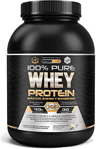 Healthy Fusion Whey Protein - Proteína whey pura con colágeno + magnesio, mejora tus entrenamientos, protege y aumenta la masa muscular, 1000g de proteína (vainilla)