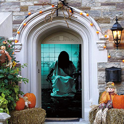 HEELPPO PelíCula De Pared Autoadhesivo DecoracióN De Halloween Terror Etiqueta De Puerta De Halloween EspíRitu Femenino En Ruinas Etiqueta Autoadhesiva De Puerta Efecto Tridimensional