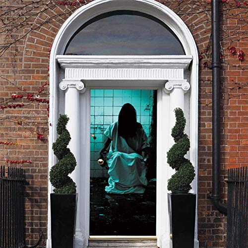 HEELPPO PelíCula De Pared Autoadhesivo DecoracióN De Halloween Terror Etiqueta De Puerta De Halloween EspíRitu Femenino En Ruinas Etiqueta Autoadhesiva De Puerta Efecto Tridimensional