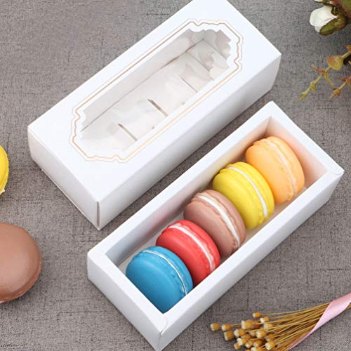 Hemoton 20 Piezas Macarons Caja, Rectangular Macaroon Cajas de Embalaje con Ventana Transparente, 5 Macaron Container para Galletas Pasteles Donas Dulces y al Horno, 6.1×2.5× 2 Pulgadas