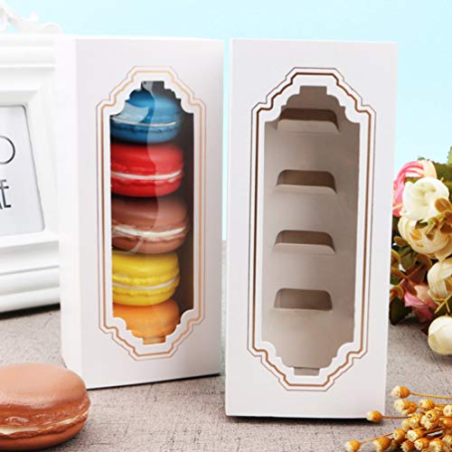 Hemoton 20 Piezas Macarons Caja, Rectangular Macaroon Cajas de Embalaje con Ventana Transparente, 5 Macaron Container para Galletas Pasteles Donas Dulces y al Horno, 6.1×2.5× 2 Pulgadas