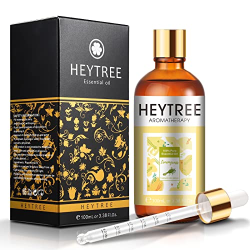 HEYTREE Aceite esencial de hierba de limón - Gran para la relajación - Reducir el estrés-para la aromaterapia, difusor, Productos de limpieza DIY, Ambientación