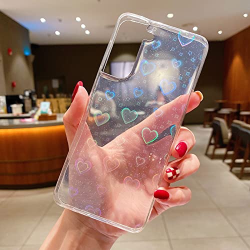 HHZYT Funda Compatible con Samsung Galaxy S22 Ultra Carcasa Transparente con Patrón de Corazón Brillante para Mujeres y Niñas Cubierta a Prueba de Golpes TPU Suave+PC Duro,Clear,For Samsung S22Ultra