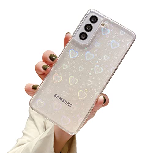 HHZYT Funda Compatible con Samsung Galaxy S22 Ultra Carcasa Transparente con Patrón de Corazón Brillante para Mujeres y Niñas Cubierta a Prueba de Golpes TPU Suave+PC Duro,Clear,For Samsung S22Ultra