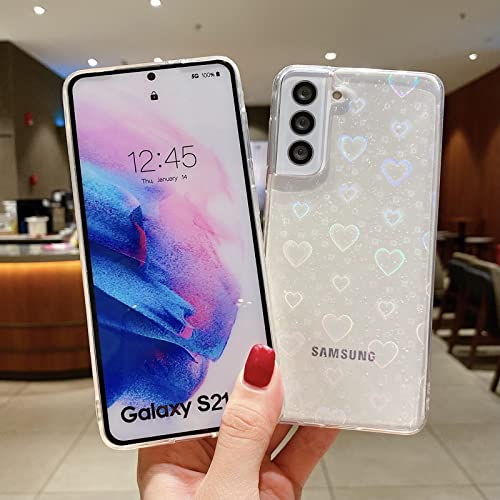 HHZYT Funda de Corazón Arcoiris para Samsung Galaxy S22/S22 Plus/S22 Ultra Carcasa Transparente Brillante Parachoques de TPU Cubierta PC a Anti Choque para Mujeres y Niñas,Clear,For Samsung S22Ultra