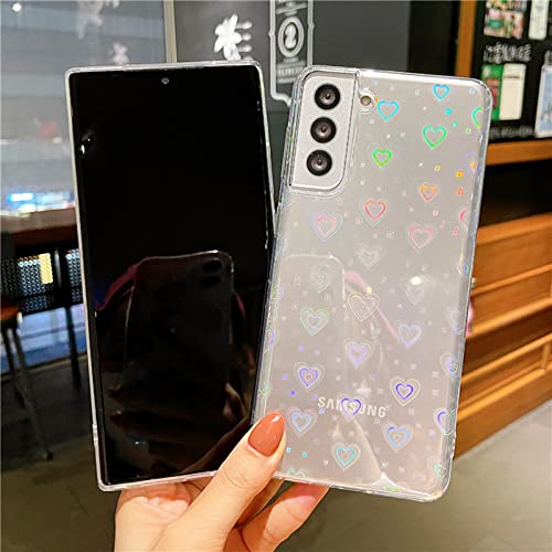 HHZYT Funda de Corazón para Samsung Galaxy S22/S22 Plus/S22 Ultra Carcasa Transparente Brillante Glitter Parachoques de TPU Suave + Cubierta de PC para Mujeres y Niñas,Clear,For Samsung S22Plus