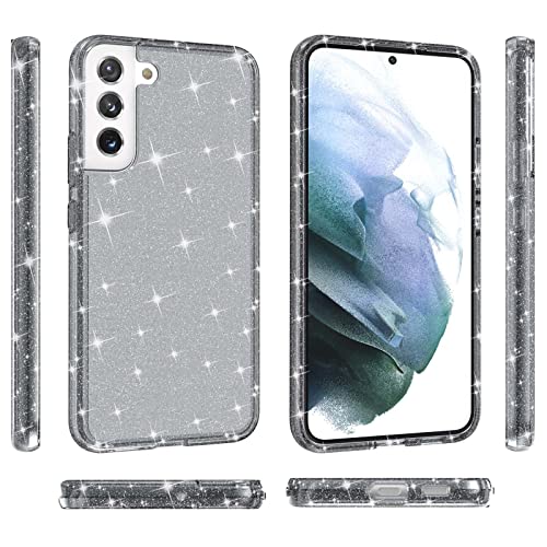 HHZYT Funda Glitter Brillante Compatible con Samsung Galaxy S22 Ultra Carcasa Transparente Parachoques de TPU Suave a Prueba de Golpes Cubierta Protectora de PC Dura,Negro,For Samsung S22Plus