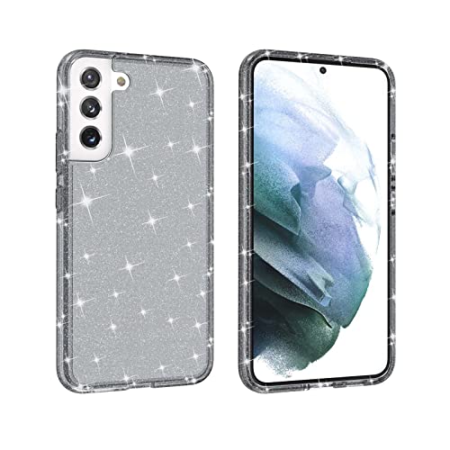 HHZYT Funda Glitter Brillante Compatible con Samsung Galaxy S22 Ultra Carcasa Transparente Parachoques de TPU Suave a Prueba de Golpes Cubierta Protectora de PC Dura,Negro,For Samsung S22Plus