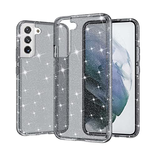 HHZYT Funda Glitter Brillante Compatible con Samsung Galaxy S22 Ultra Carcasa Transparente Parachoques de TPU Suave a Prueba de Golpes Cubierta Protectora de PC Dura,Negro,For Samsung S22Plus