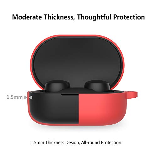 Hianjoo Funda Compatible con Xiaomi Redmi Airdots/Mi True Wireless Earbuds, Estuche Suave Fundas Silicona Bolsa Protectora con Mosquetón, [Extra protección] [sin complicaciones], Rojo