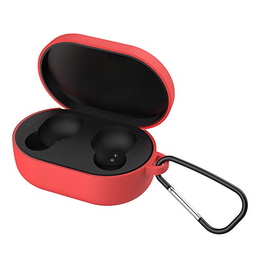 Hianjoo Funda Compatible con Xiaomi Redmi Airdots/Mi True Wireless Earbuds, Estuche Suave Fundas Silicona Bolsa Protectora con Mosquetón, [Extra protección] [sin complicaciones], Rojo