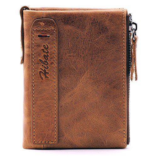 Hibate (Marrón) Cartera Cuero Hombre RFID Bloqueo Billetera Tarjetas de Crédito Carteras Piel Monedero