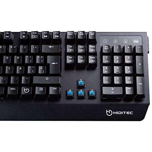 Hiditec | Teclado Gamming GK500 Mecánico Retroiluminado LED Rojo | Keyboard para PC Garmer Switch Cherry Blue | Estructura de Aluminio | N-Key Anti-Ghost | Color Negro