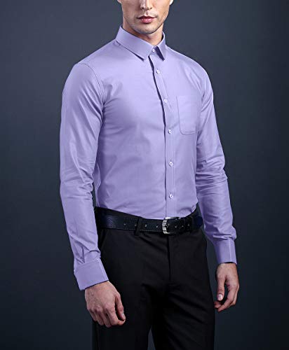 HISDERN Camisa de Vestir Formal para Hombre Camisa de Manga Larga de Algodon Morado con Botones Regulares para Hombres