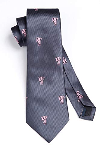 HISDERN Corbatas de Hombre rosa gris con Motivo elefante Modernas Boda Corbata y Pañuelo Conjunto Elegante de Business Partido