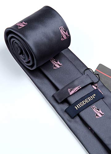 HISDERN Corbatas de Hombre rosa gris con Motivo elefante Modernas Boda Corbata y Pañuelo Conjunto Elegante de Business Partido