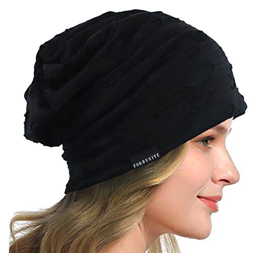 HISSHE Sombrero de verano para mujer, fino, suave forrado, gorro para dormir, ligero, chemo H negro. Talla única