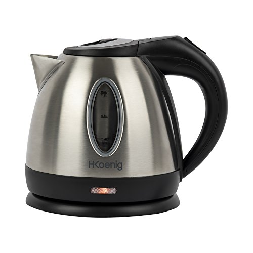 H.Koenig BO12 Hervidor de Agua Eléctrico Pequeño, 1630 W, Negro/Acero Inoxidable