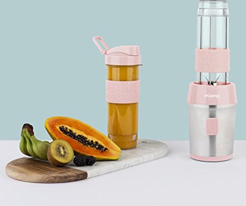 H.Koenig SMOO12 Batidora de Vaso Individual, Licuadora Portátil para Smoothies de Frutas y Verduras, Capacidad de 570 Ml, 300 W, Incluye 2 Botellas Deportivas Portátiles, Sin BPA, Rosa Palo