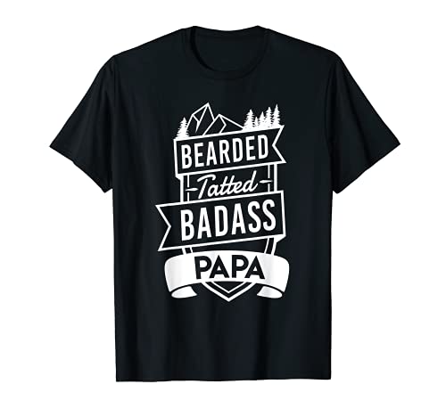 Hombre Barbudo Tatted Badass Papa Camiseta