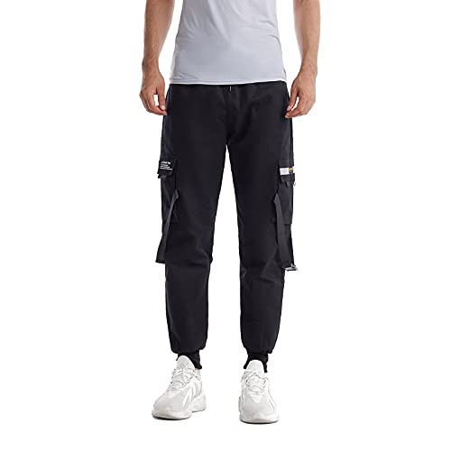 Hombres Pantalones de Carga,Pantalón Cargo Casuales,Pantalones de Hip Hop,Pantalones de Combate Holgados, Pantalone de Trabajo,Pants Sueltos Ocasionales (Negro Plus, 2XL)